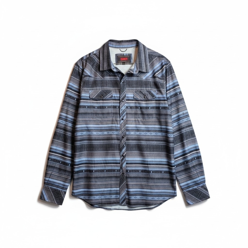 Rock & Roll Denim Blue Striped Western Pearl Snap Shirt